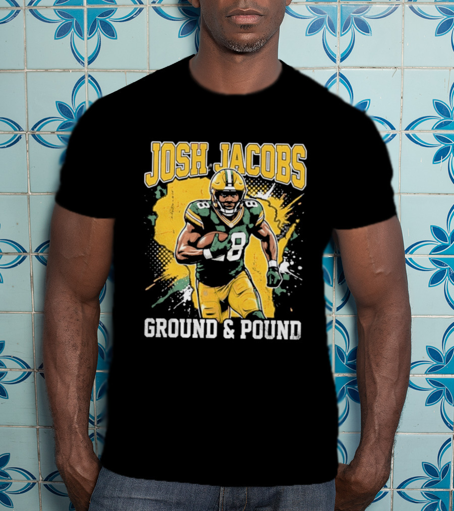 Josh Jacobs Ground & Pound Running Back Art Green And Gold Player T-Shirt