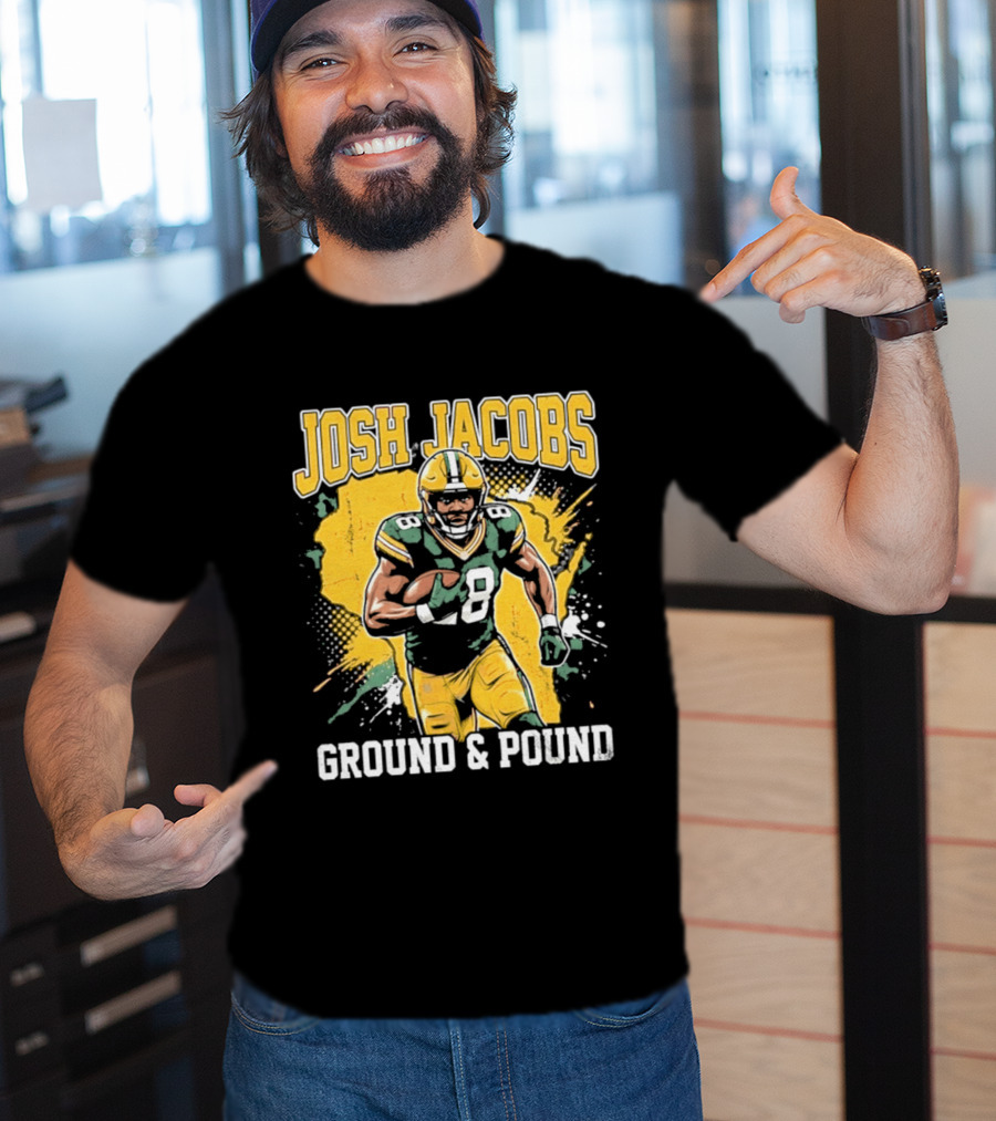 Josh Jacobs Ground & Pound Running Back Art Green And Gold Player T-Shirt
