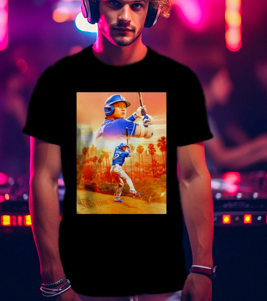 Shohei Ohtani Los Angeles Dodgers MLB It's Show Time Skyline Baseball Player T-Shirt