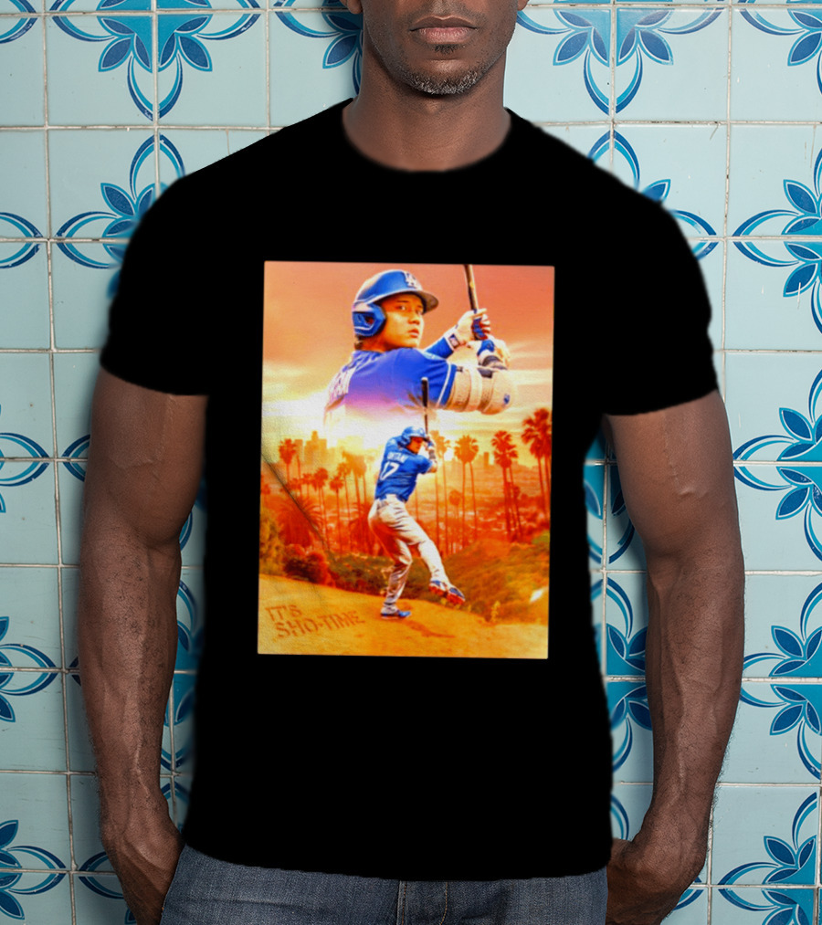 Shohei Ohtani Los Angeles Dodgers MLB It's Show Time Skyline Baseball Player T-Shirt