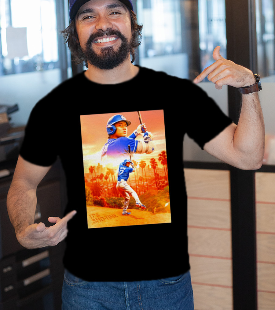 Shohei Ohtani Los Angeles Dodgers MLB It's Show Time Skyline Baseball Player T-Shirt