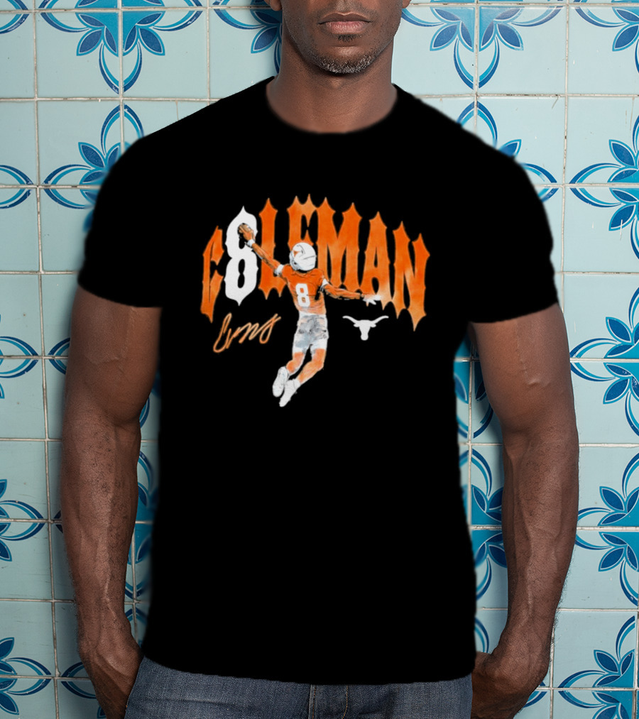 Texas Longhorns Coleman 8 Football Player Orange And White T-Shirt