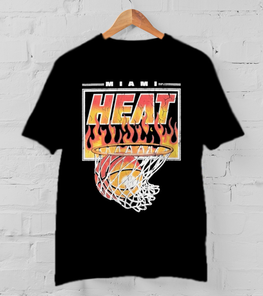 Miami Heat Flaming Hoop Basketball Fiery Dunk T-Shirt