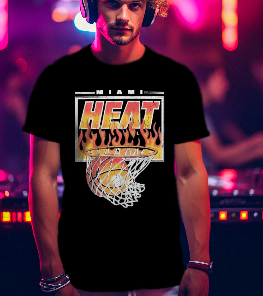 Miami Heat Flaming Hoop Basketball Fiery Dunk T-Shirt
