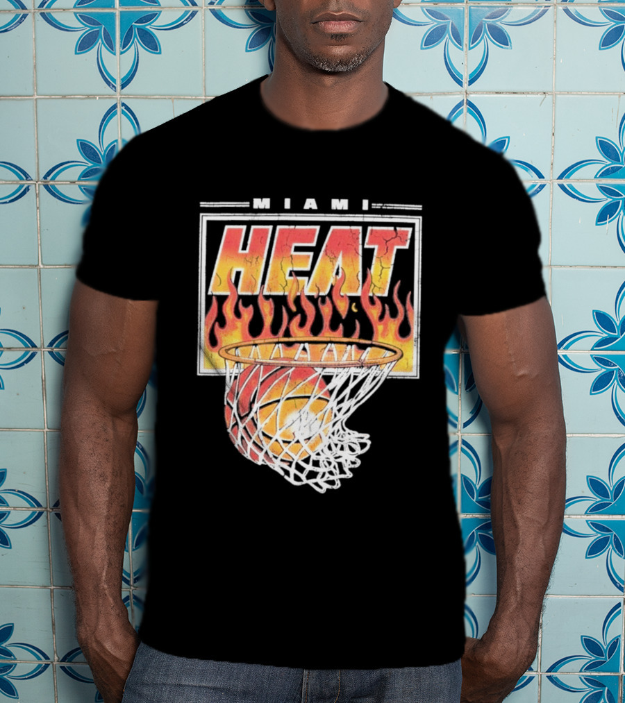 Miami Heat Flaming Hoop Basketball Fiery Dunk T-Shirt