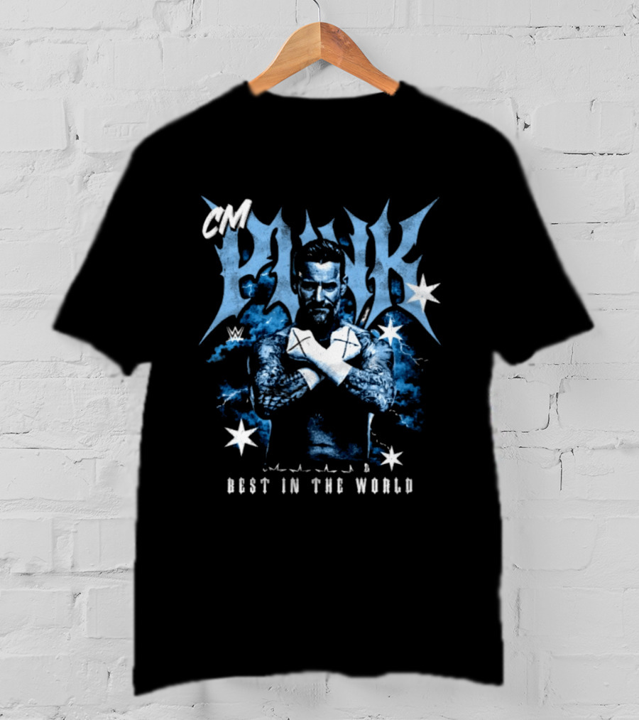 CM Punk WWE Best In The World Monochrome Blue Stars T-Shirt