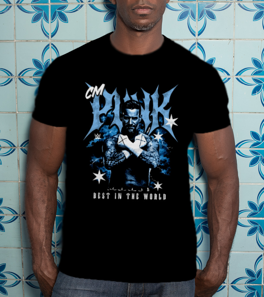 CM Punk WWE Best In The World Monochrome Blue Stars T-Shirt