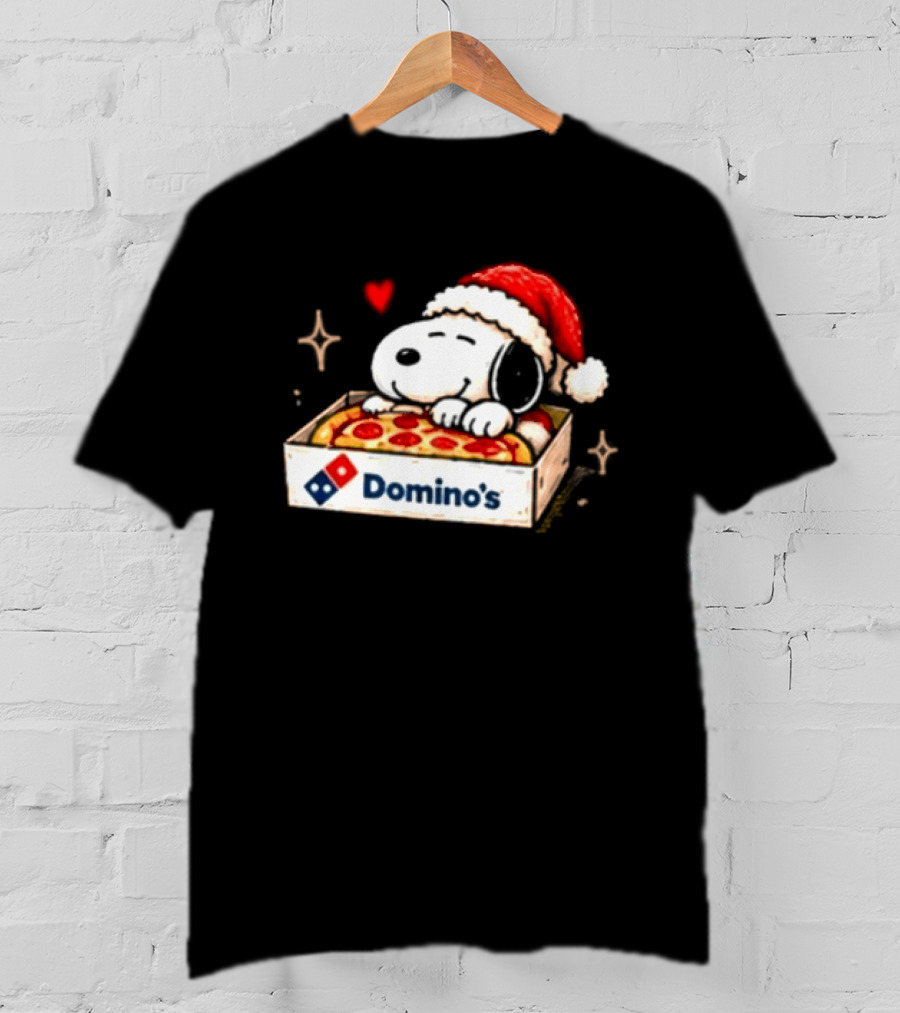 Dominos Pizza Snoopy Christmas Santa Hat Pizza Lovers T-Shirt