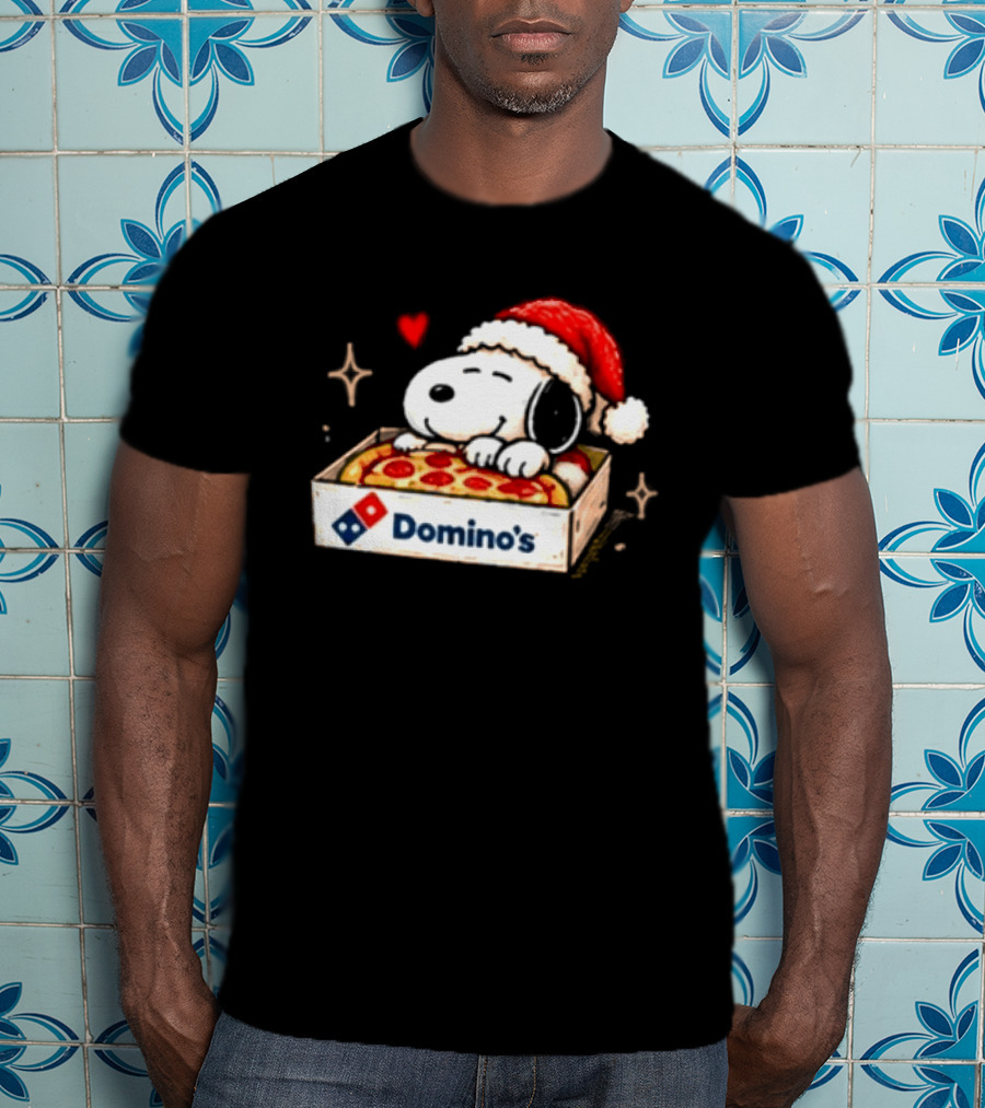 Dominos Pizza Snoopy Christmas Santa Hat Pizza Lovers T-Shirt