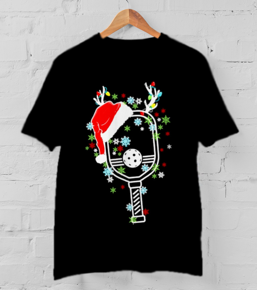 Pickleball Christmas 2026 Festive Paddle With Santa Hat And Holiday Decorations T-Shirt