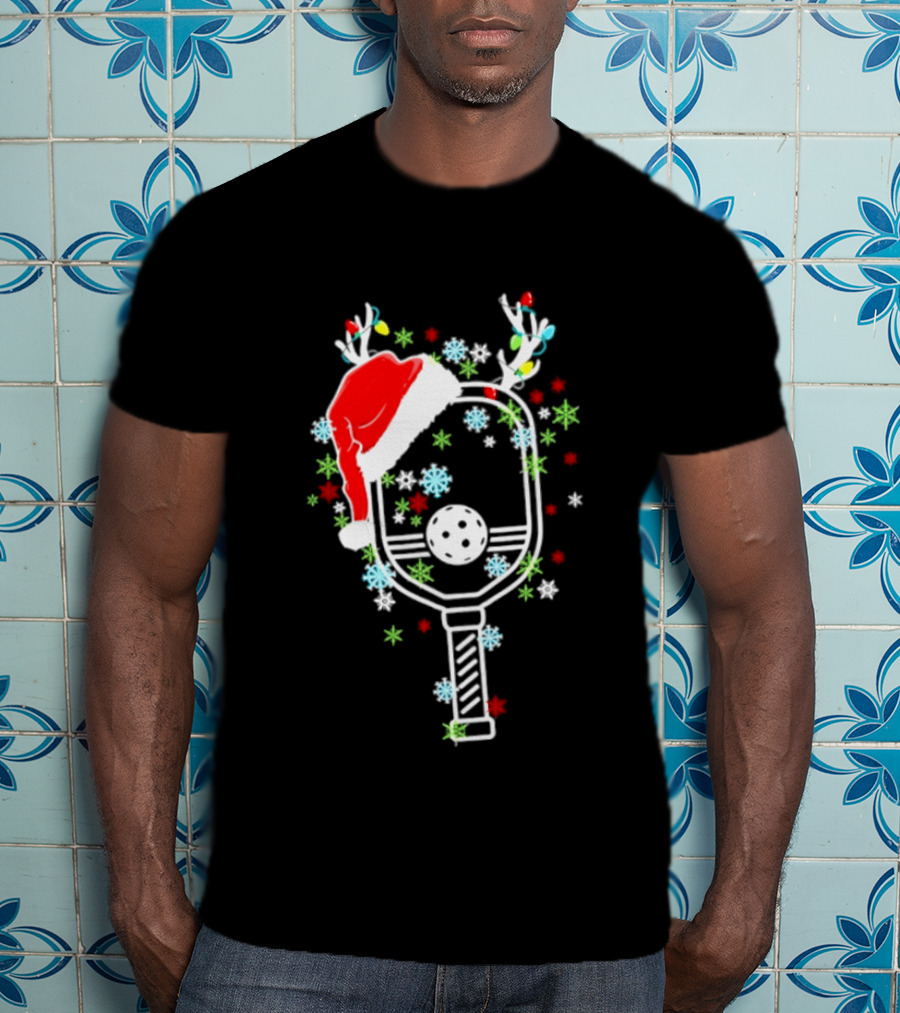 Pickleball Christmas 2026 Festive Paddle With Santa Hat And Holiday Decorations T-Shirt