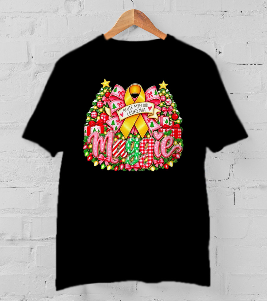 Maggie Acute Myeloid Leukemia Christmas Ribbon Gifts 2026 T-Shirt