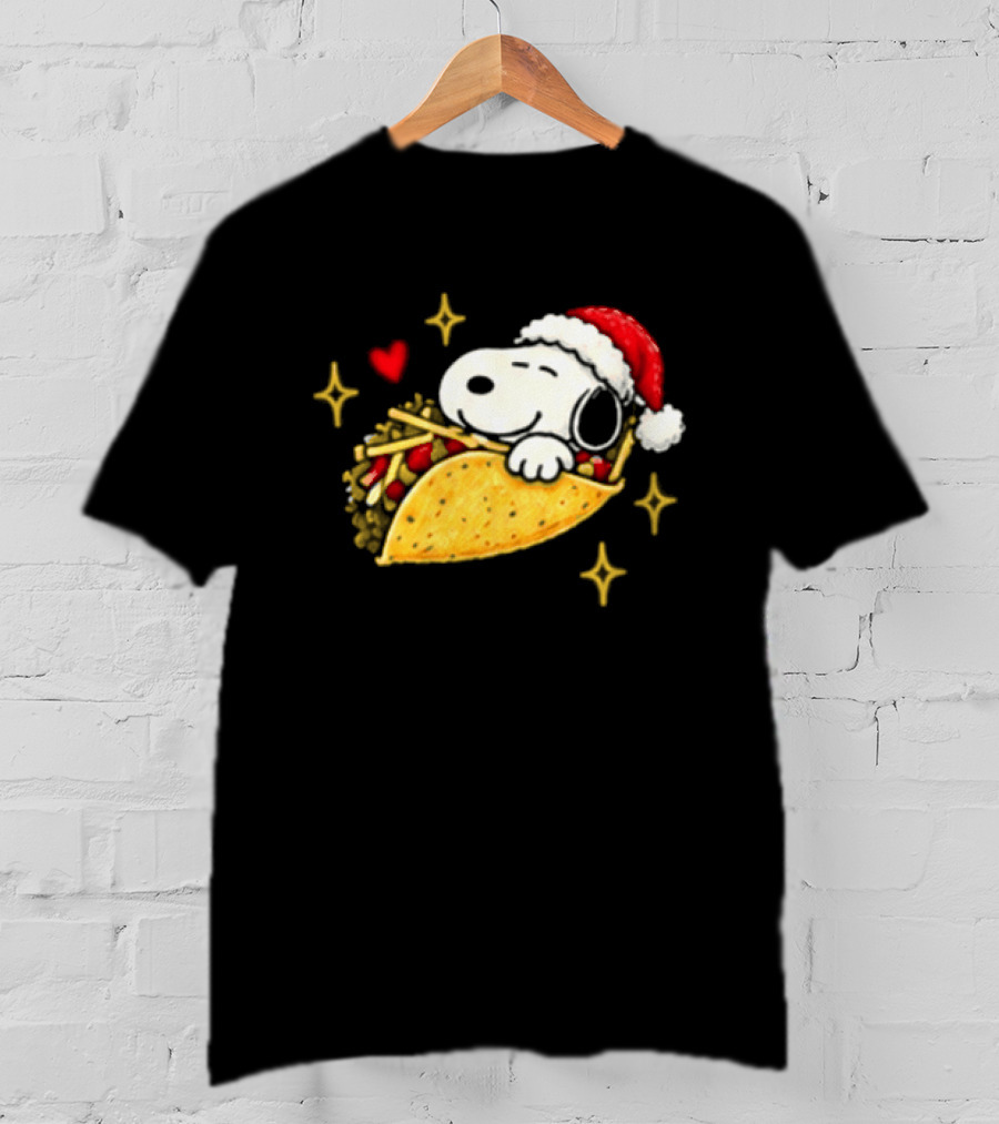 Taco Bell Snoopy Christmas Taco Lovers Festive Santa Hat T-Shirt