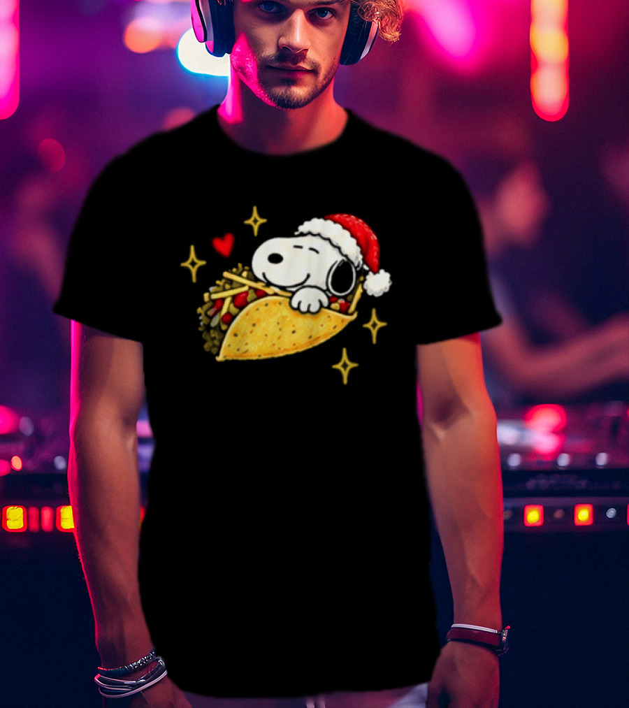 Taco Bell Snoopy Christmas Taco Lovers Festive Santa Hat T-Shirt