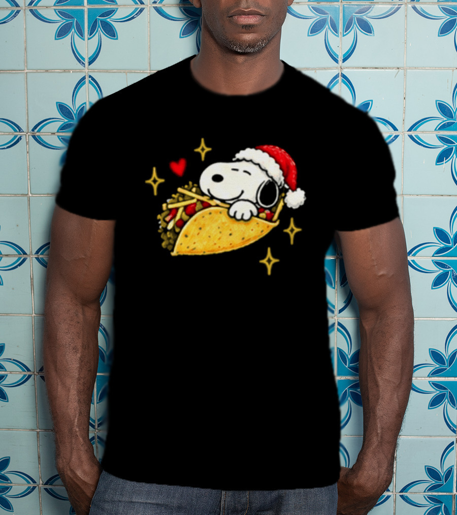Taco Bell Snoopy Christmas Taco Lovers Festive Santa Hat T-Shirt