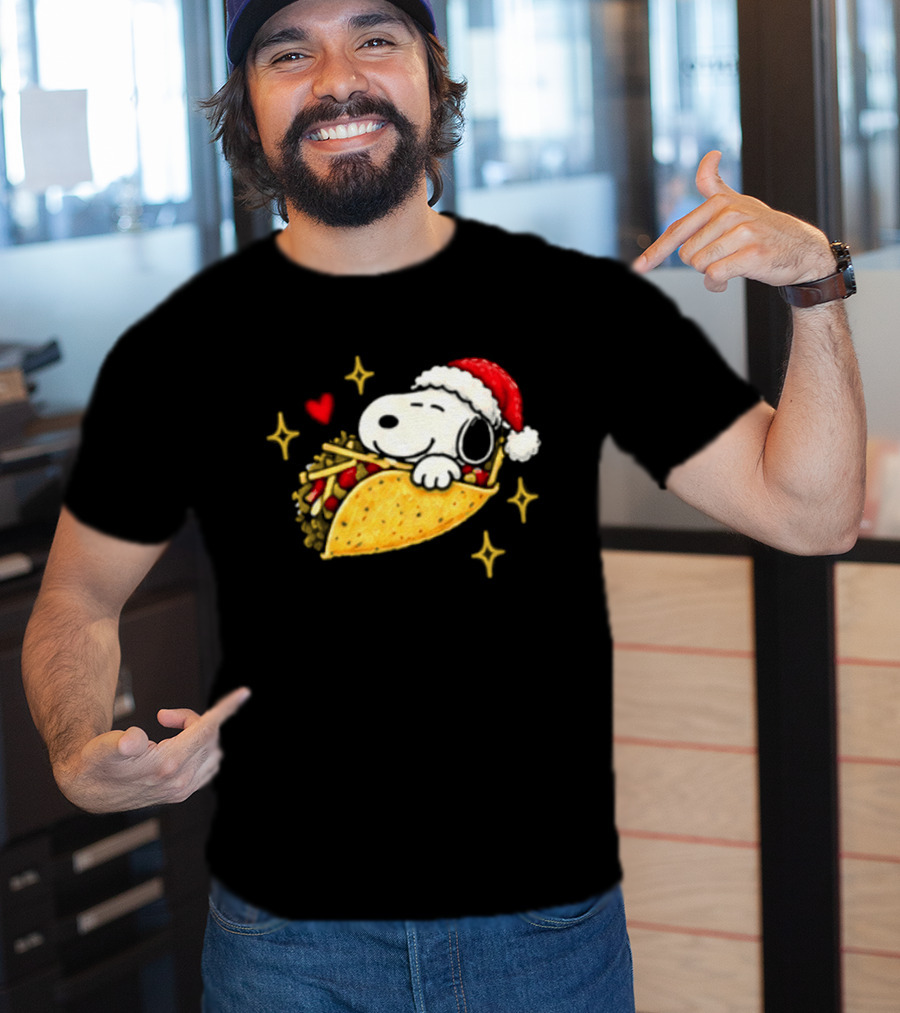 Taco Bell Snoopy Christmas Taco Lovers Festive Santa Hat T-Shirt