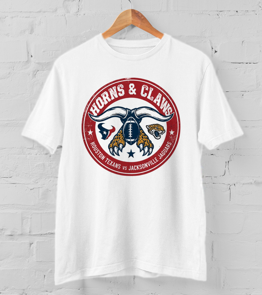 Horns & Claws Houston Texans Vs Jacksonville Jaguars 2026 Red Football T-Shirt
