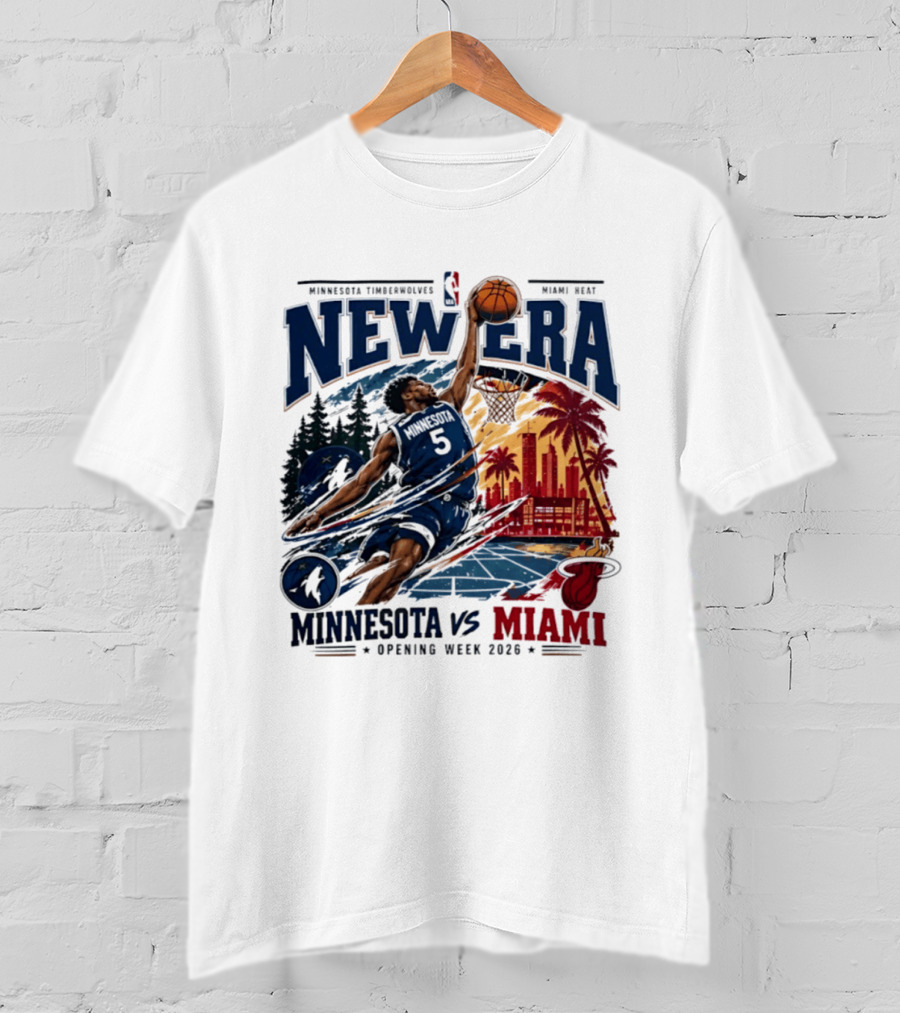 Minnesota Timberwolves Vs Miami Heat Anthony Edwards 5 New Era Opening Week 2026 T-Shirt