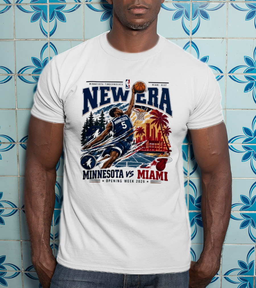 Minnesota Timberwolves Vs Miami Heat Anthony Edwards 5 New Era Opening Week 2026 T-Shirt