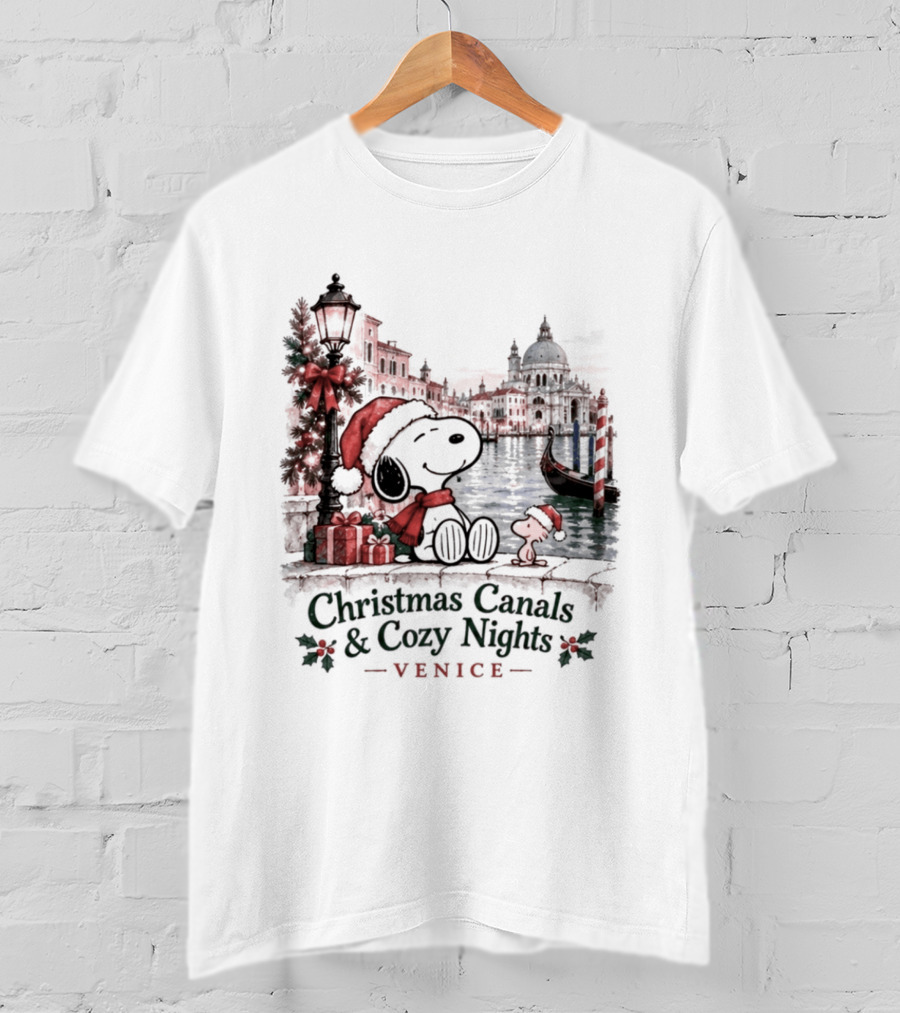 Christmas Canals Cozy Nights Venice Snoopy T-Shirt