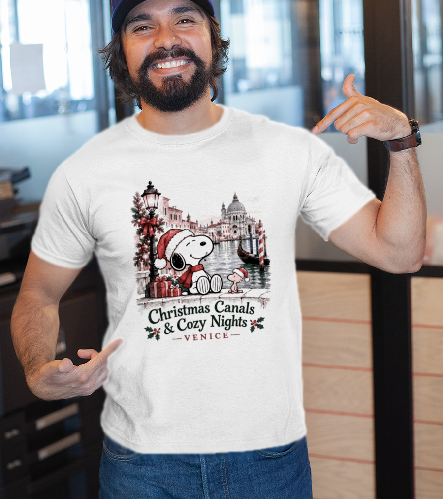 Christmas Canals Cozy Nights Venice Snoopy T-Shirt