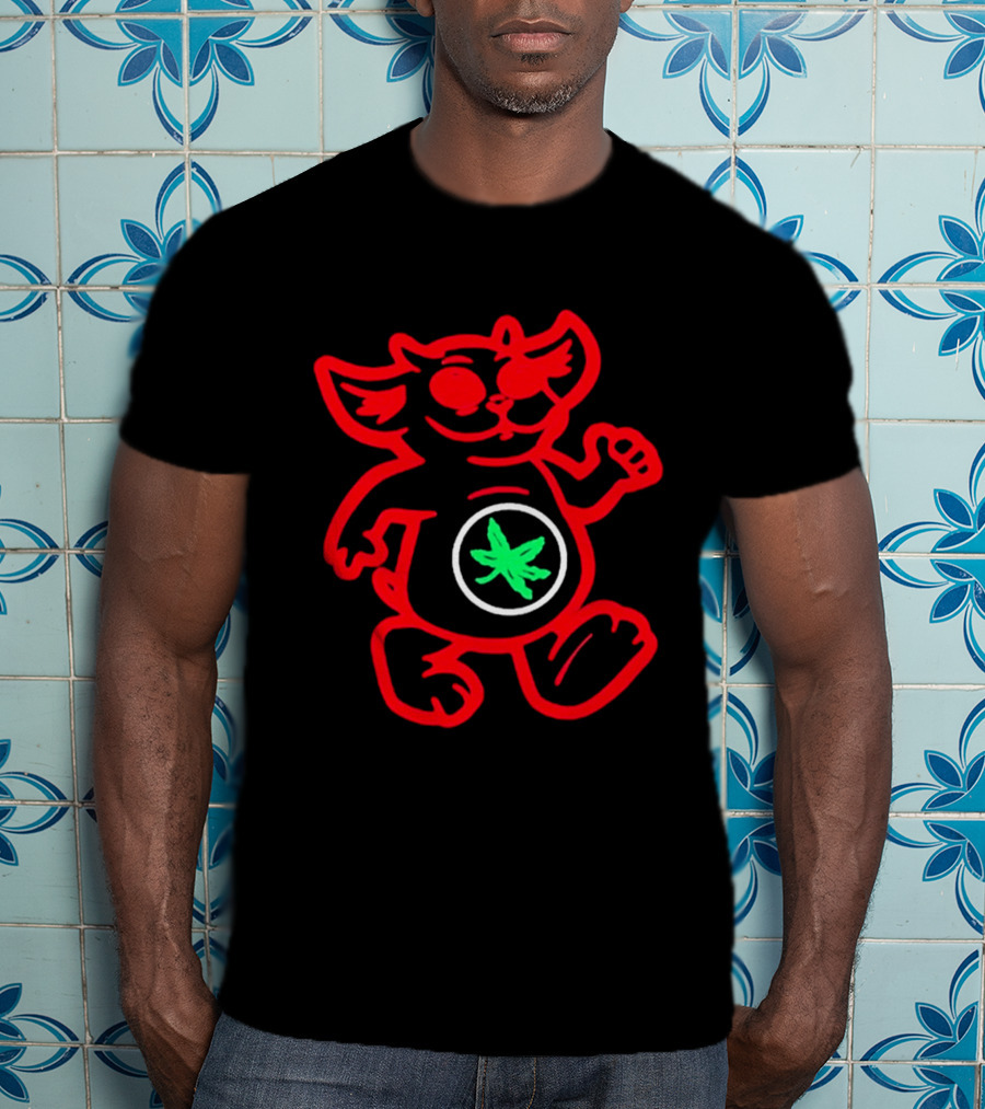 TØP X Buckeye 2026 Cartoon Cat Red Outline Green Leaf T-Shirt