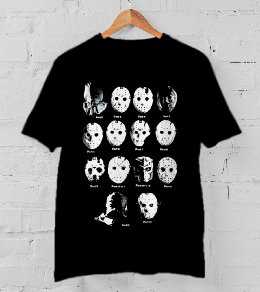 Jason Voorhees Friday The 13th Mask Changes Part 2 3 4 5 6 7 8 9 Jason X Remake T-Shirt