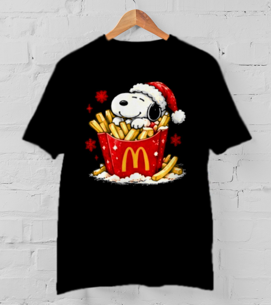 McDonalds Holiday Snoopy Christmas Fries Santa Hat Festive Fast Food Wishes T-Shirt