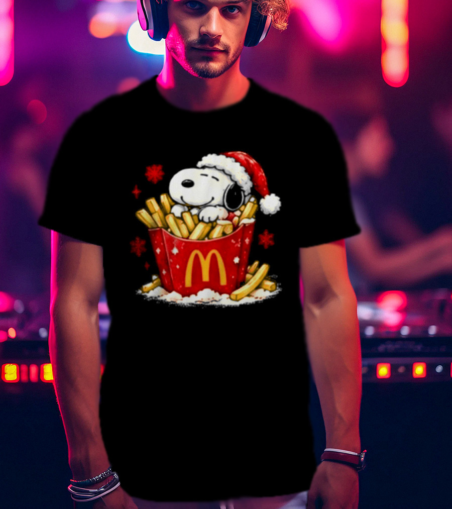 McDonalds Holiday Snoopy Christmas Fries Santa Hat Festive Fast Food Wishes T-Shirt