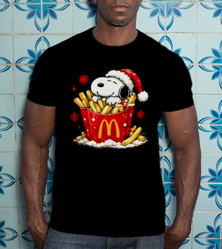 McDonalds Holiday Snoopy Christmas Fries Santa Hat Festive Fast Food Wishes T-Shirt