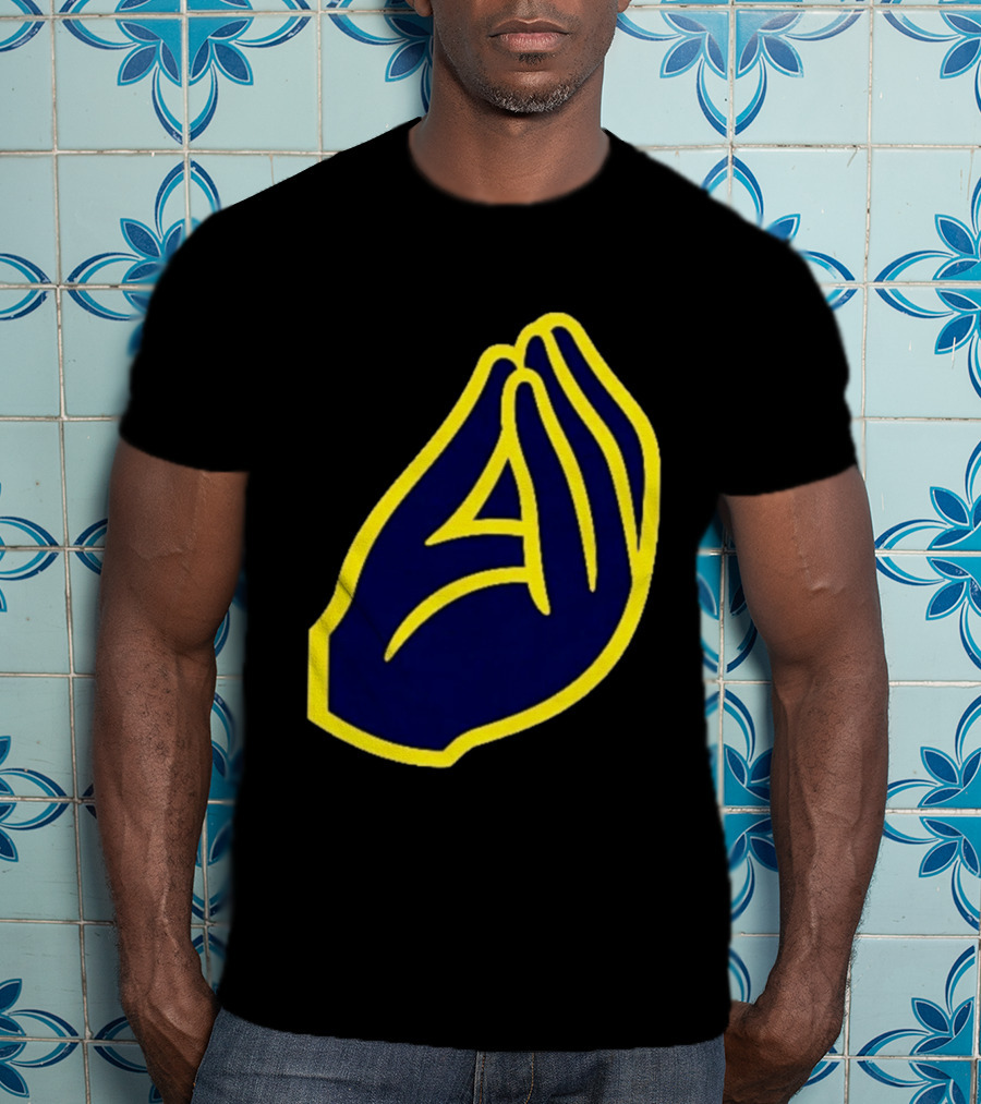 Milwaukee Yellow Indistinguishable Lettering Blue Enclosed Prayer Hands T-Shirt