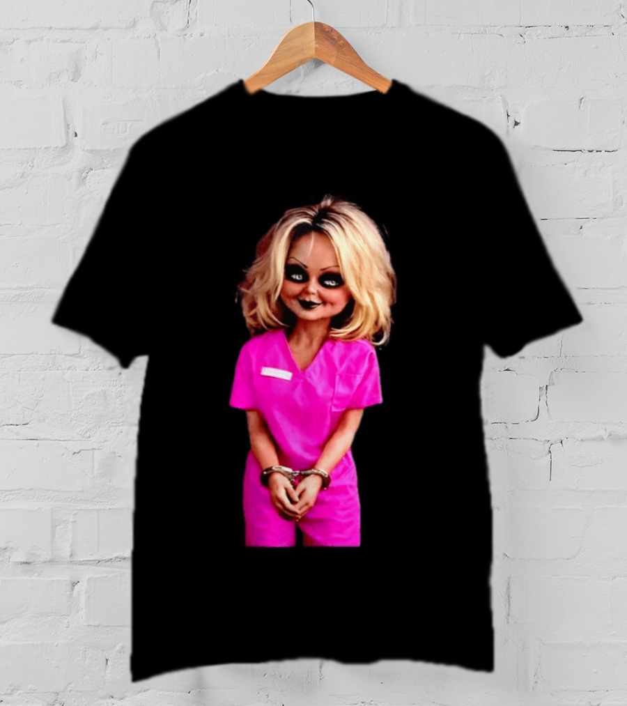 Tiffany Valentine Chucky Doll Pink Prison Uniform Halloween Costume T-Shirt