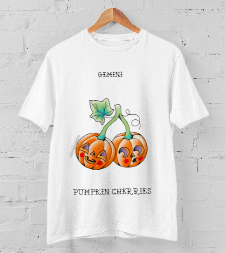 Gemini Pumpkin Cherries Zodiac 2026 Halloween Twins T-Shirt