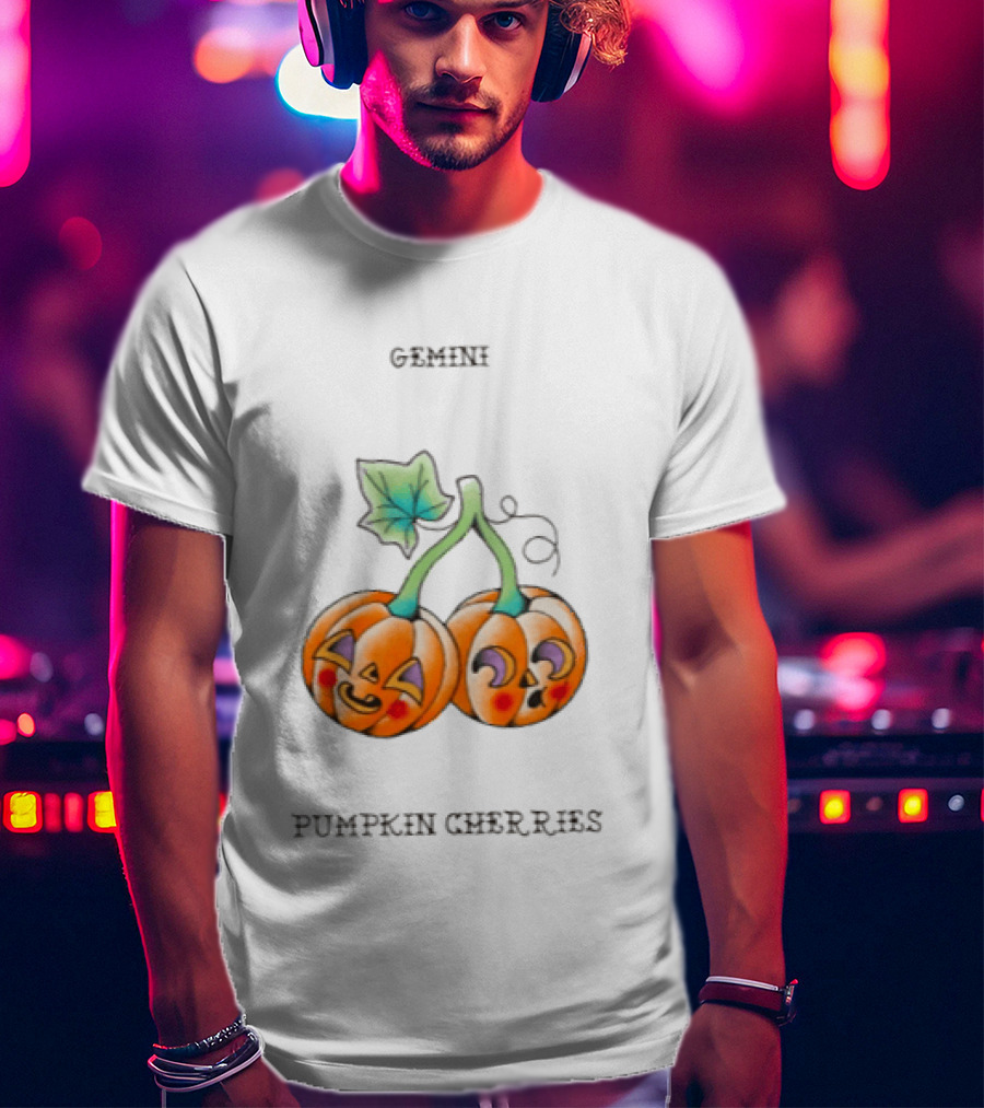 Gemini Pumpkin Cherries Zodiac 2026 Halloween Twins T-Shirt