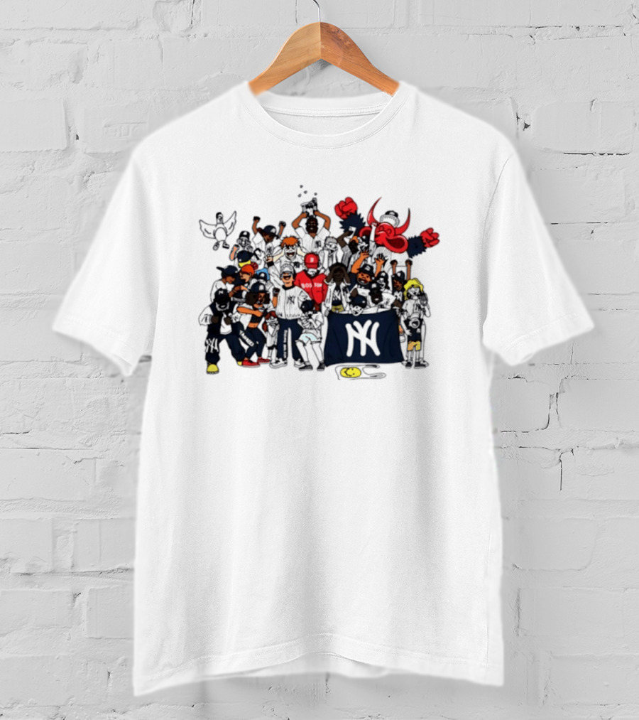 New York Yankees Fans Cartoon MLB Postseason 2026 Celebratory Group Scene T-Shirt
