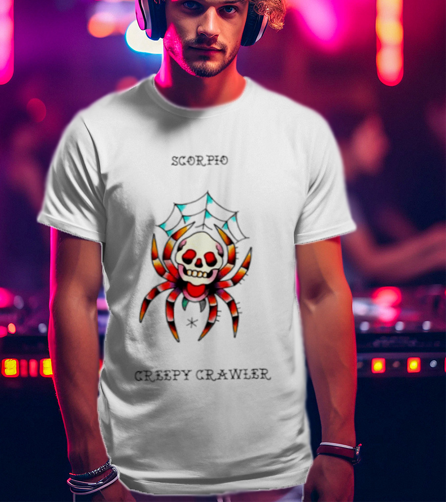Scorpio Creepy Crawler Spider Skull Zodiac Web T-Shirt