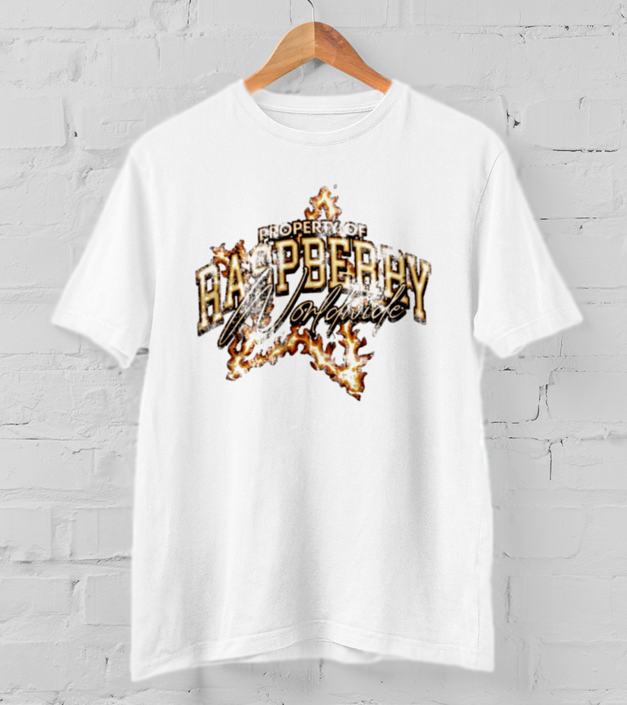 Property Of Raspberry Worldwide Flaming Star T-Shirt