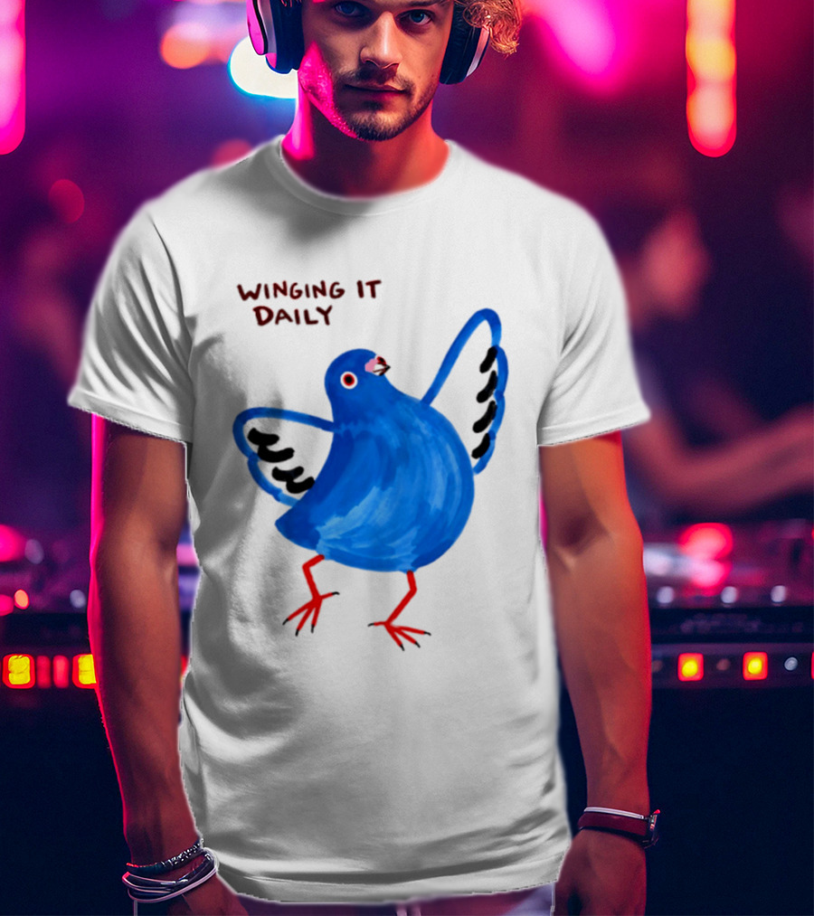 Winging It Daily Pigeon Cartoon Bird T-Shirt
