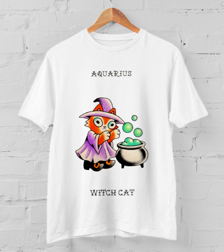 Aquarius Witch Cat Zodiac Astrology Magic Cauldron T-Shirt