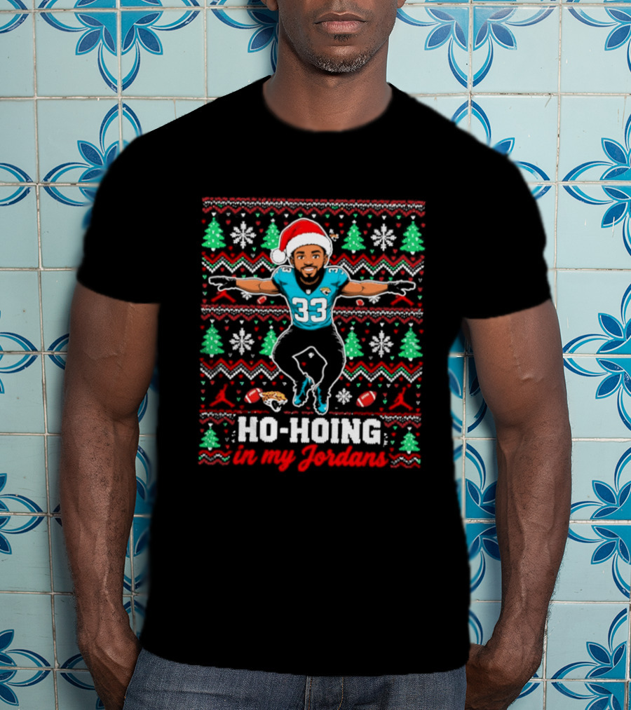 Bhayshul Tuten Jacksonville Jaguars Ho Hoing In My Jordans Ugly Christmas Sweater Football Holiday T-Shirt