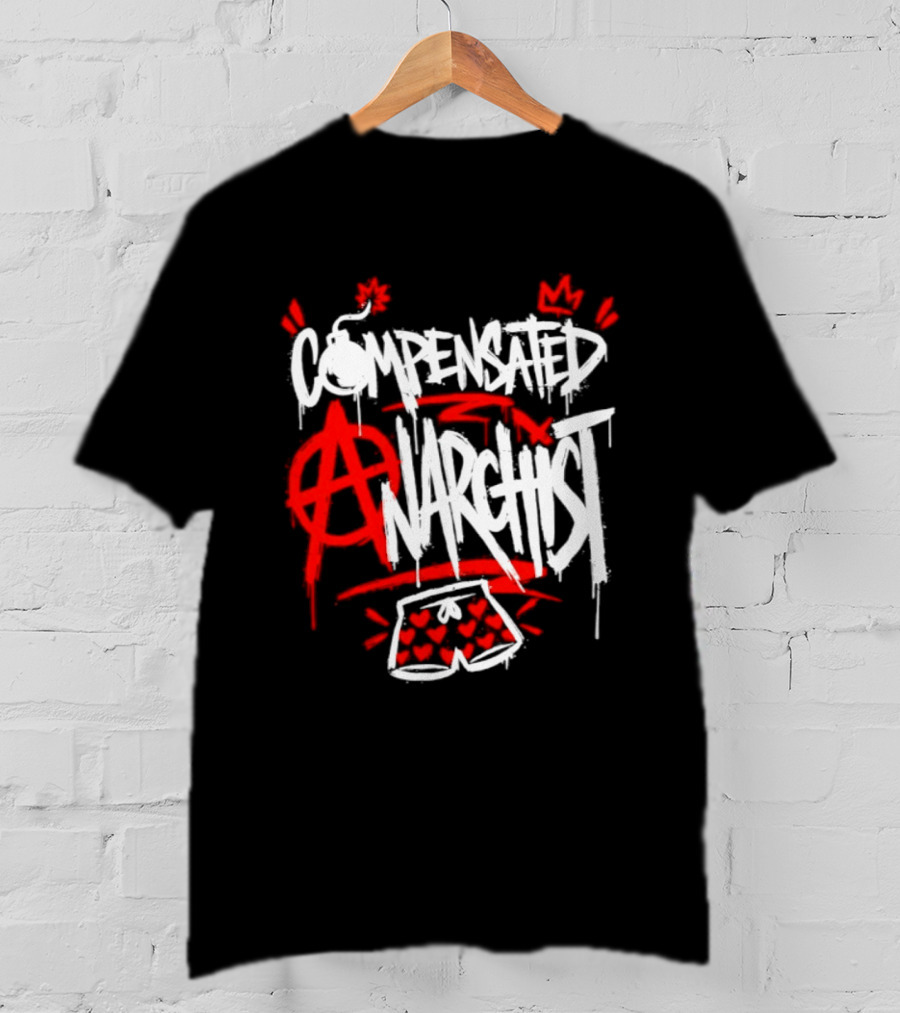 Compensated Anarchist With Bomb And Heart Shorts Graffiti Style Anarchism T-Shirt