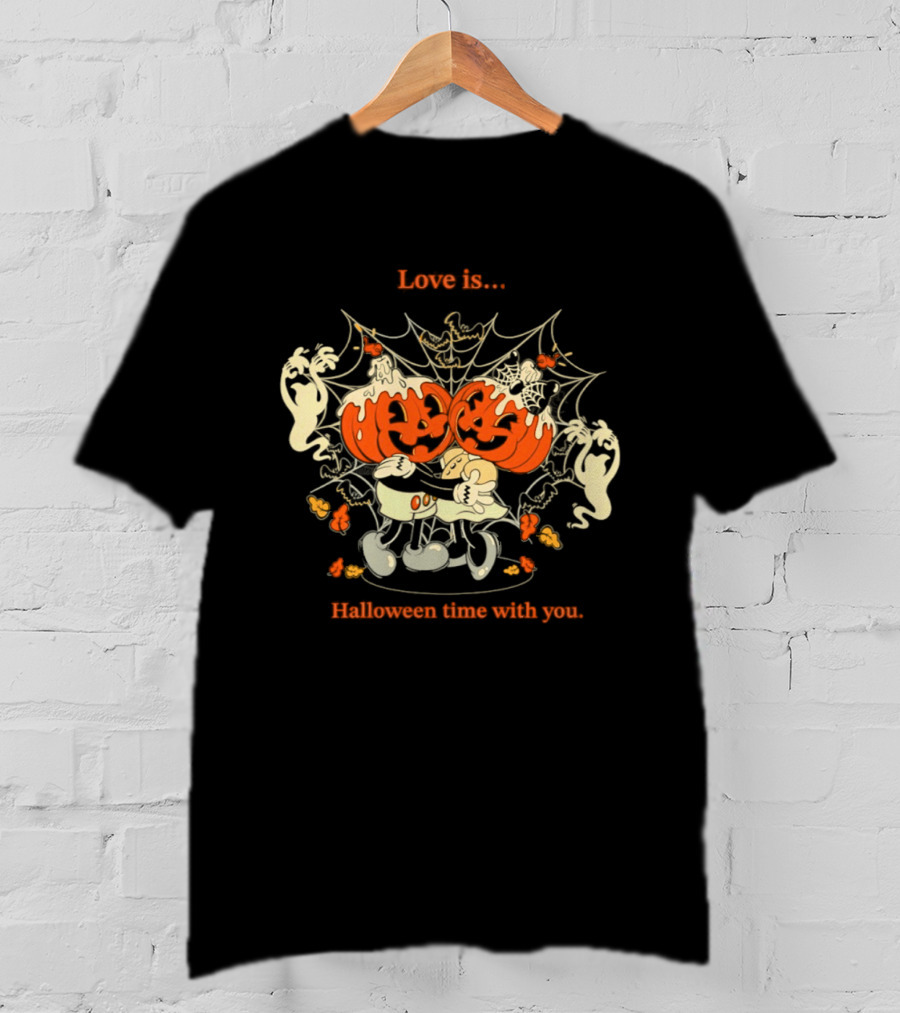 Love Is Halloween Time With You Pumpkin Couple Ghosts Webs T-Shirt