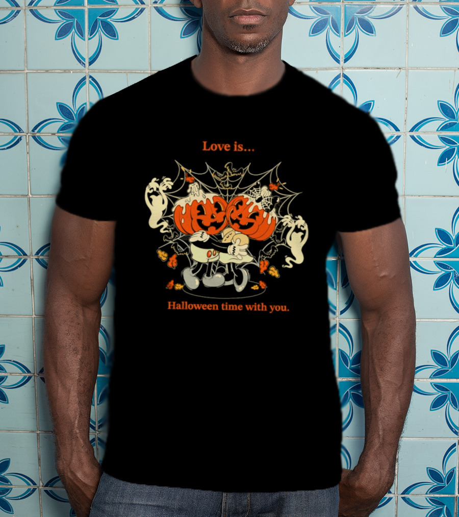 Love Is Halloween Time With You Pumpkin Couple Ghosts Webs T-Shirt