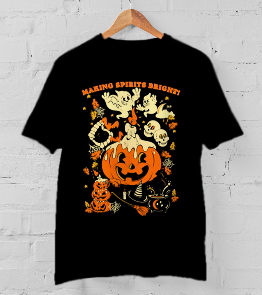 Making Spirits Bright Halloween Pumpkin Ghost Skull T-Shirt
