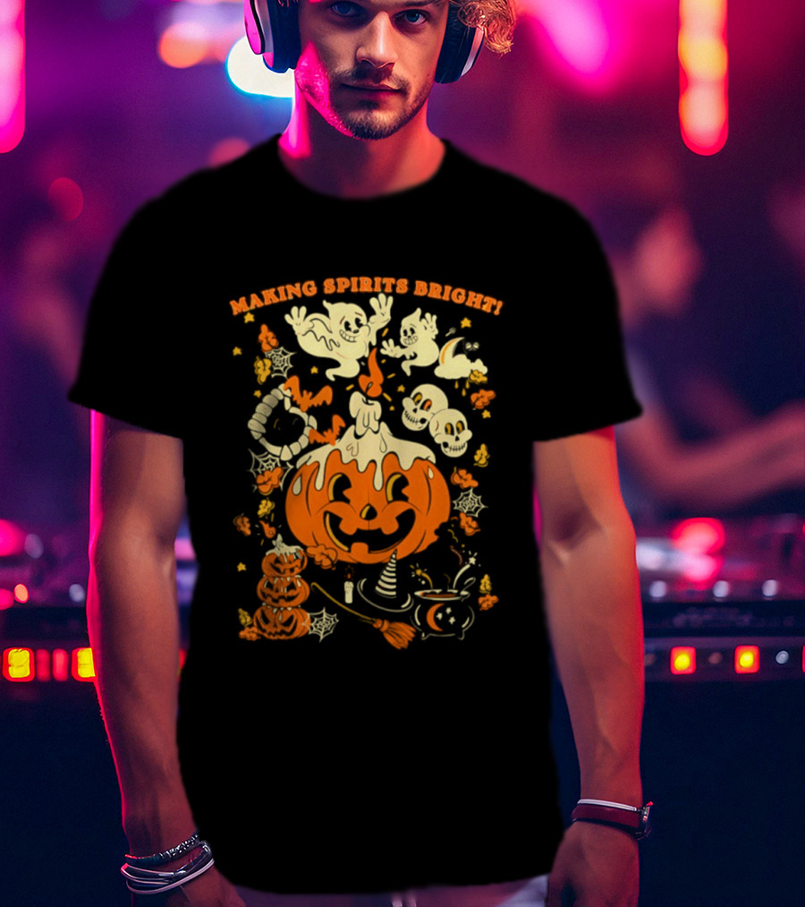 Making Spirits Bright Halloween Pumpkin Ghost Skull T-Shirt