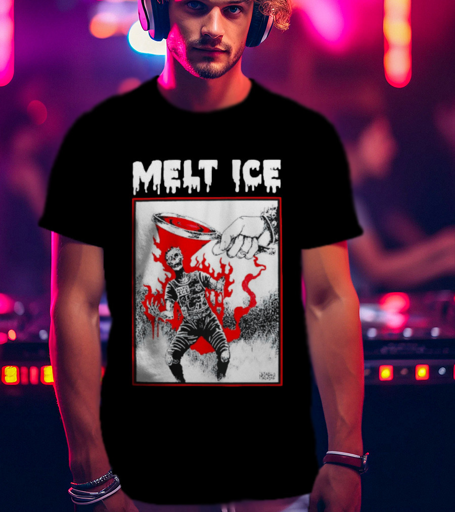 Melt ICE Anti Enforcement Art Black Melting Officer T-Shirt
