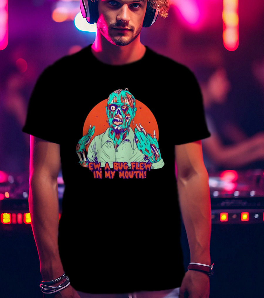 Ew A Bug Flew In My Mouth Zombie Horror Retro Comic T-Shirt
