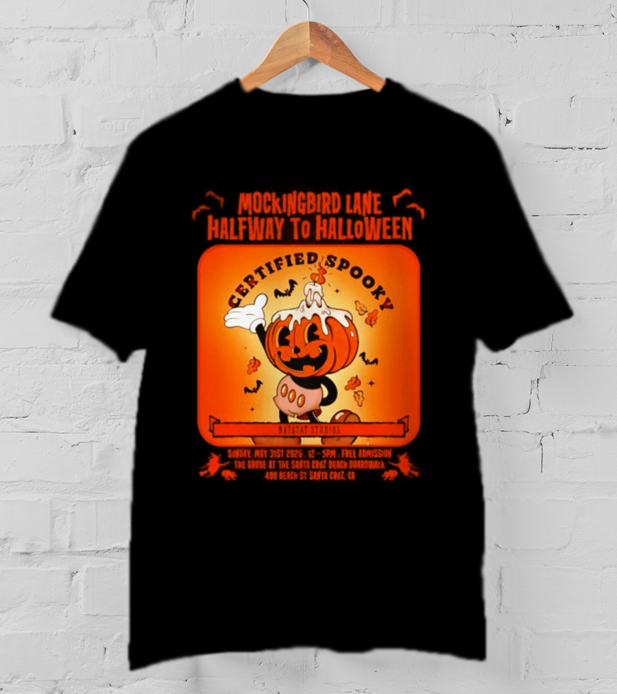 Mockingbird Lane Halfway To Halloween Certified Spooky Natatat Studios Vintage Cartoon Pumpkin T-Shirt