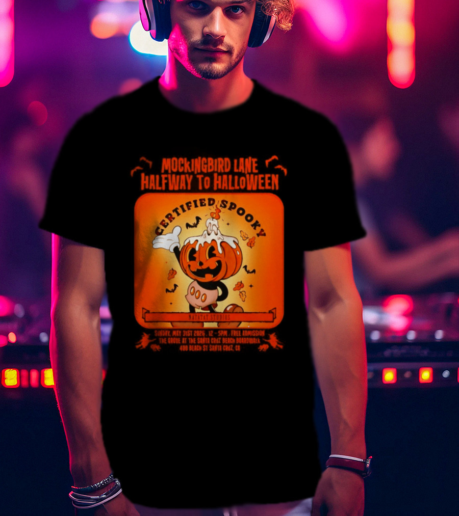 Mockingbird Lane Halfway To Halloween Certified Spooky Natatat Studios Vintage Cartoon Pumpkin T-Shirt
