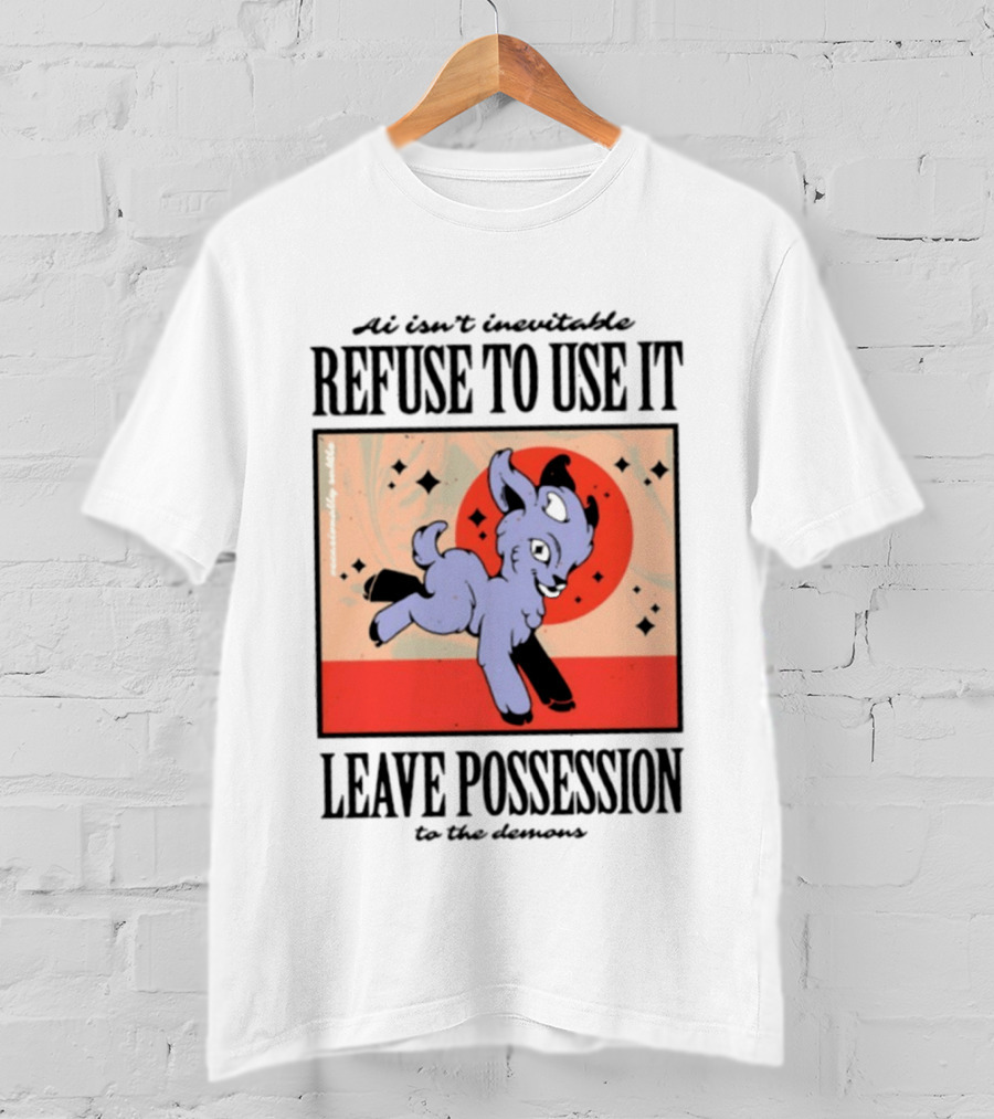 AI Isn't Inevitable Refuse To Use It Leave Possession To The Demons Vintage Style Creepy Cute Cartoon Goat T-Shirt